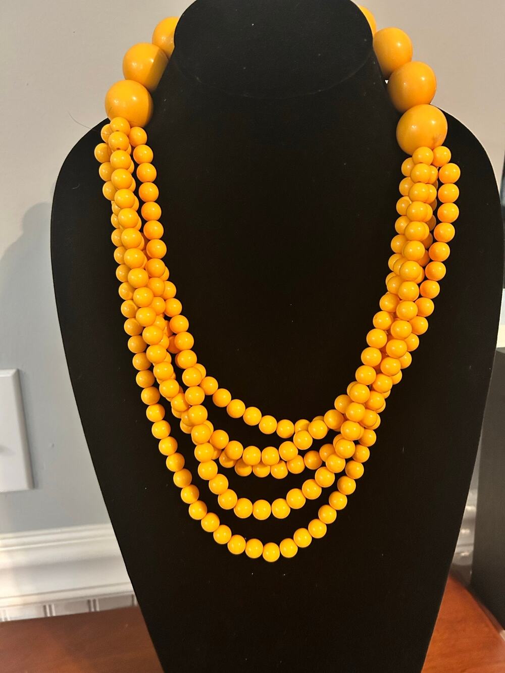 Bright Yellow Lucite Bead Necklace Multi Strand 23 Inch Extender Statement